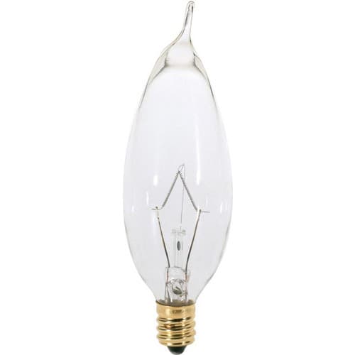 BULBS 25W CLEAR FLAME TIP CA8, E12 CANDELABRA, S3274