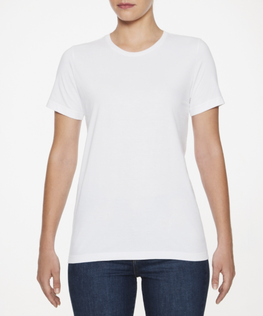 Person wearing a plain white t-shirt and dark jeans on a white background