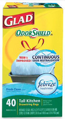 GLAD BAGS 13GAL WHITE 40CT 78361 DRAWSTRING CLEAN SCEANT