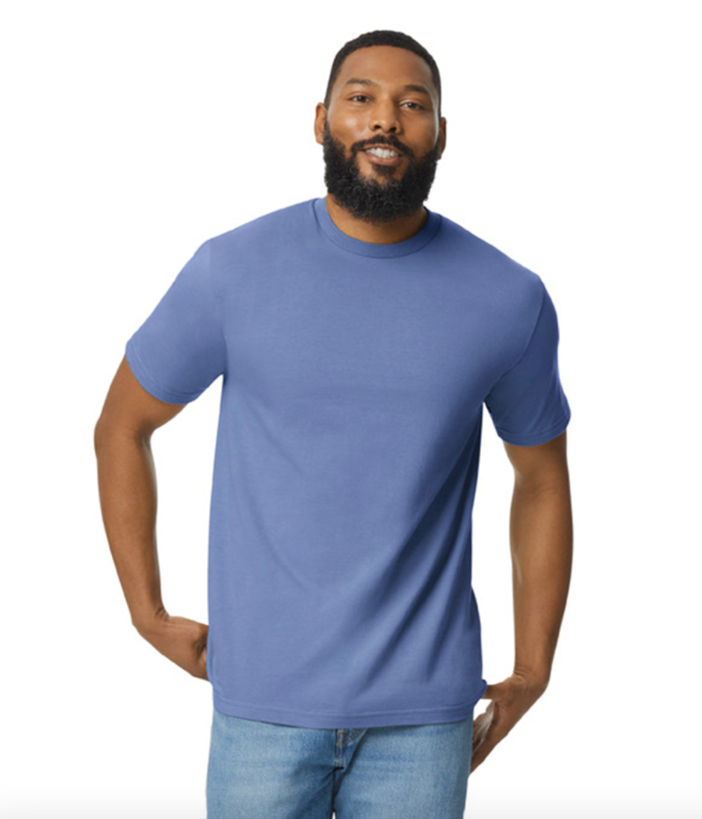 Man wearing a blue t-shirt on a white background