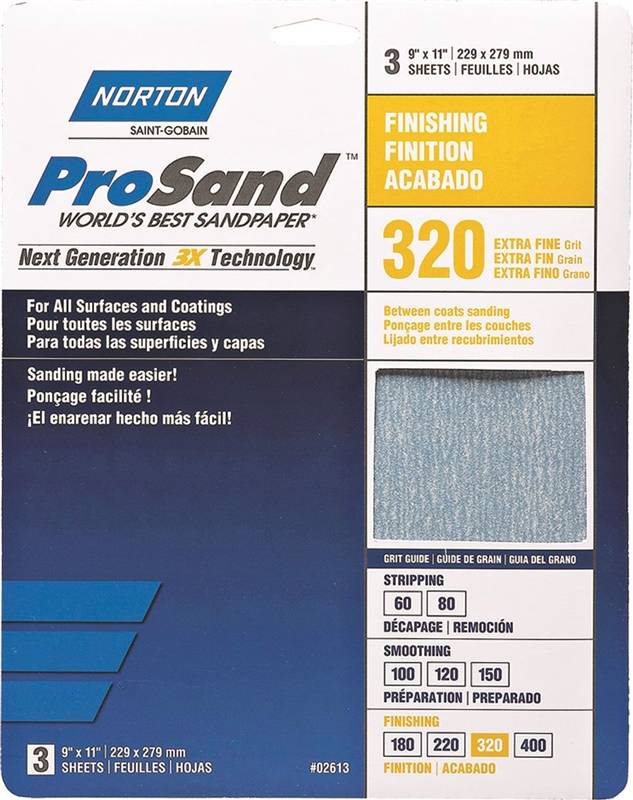 SANDPAPER 9″X11″ 320 GRIT ALUMINUM OXIDE NORTON 02613 3PACK