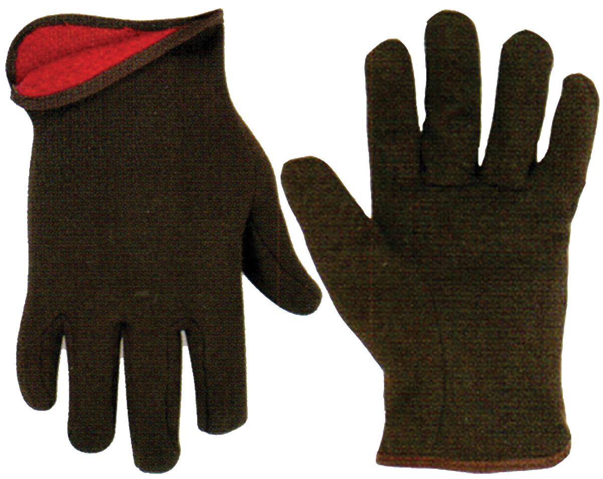 GLOVES JERSEY BROWN RED LINED
