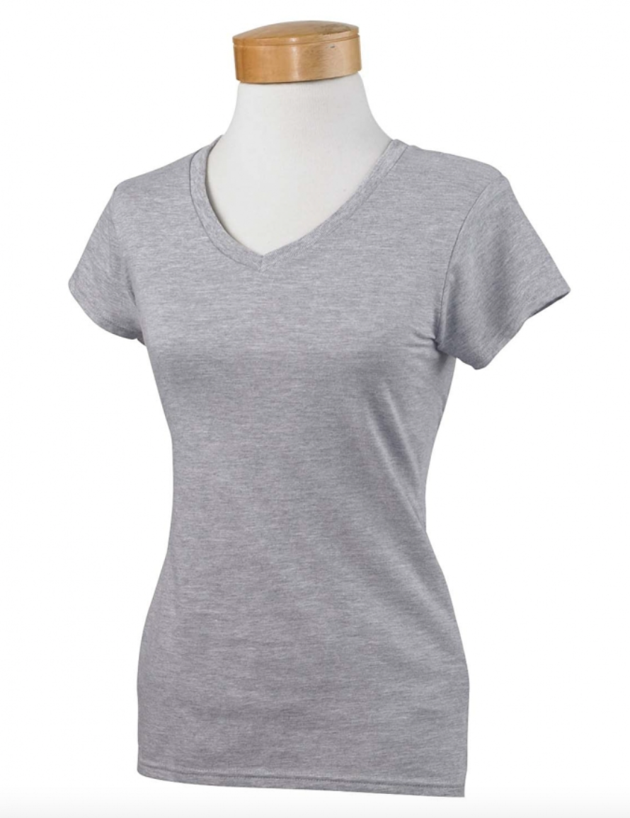 Gray t-shirt on a mannequin with a white background