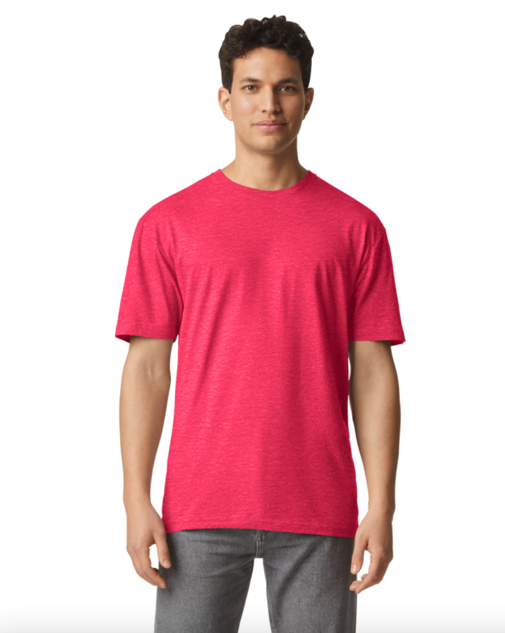 Man wearing a red t-shirt on a white background