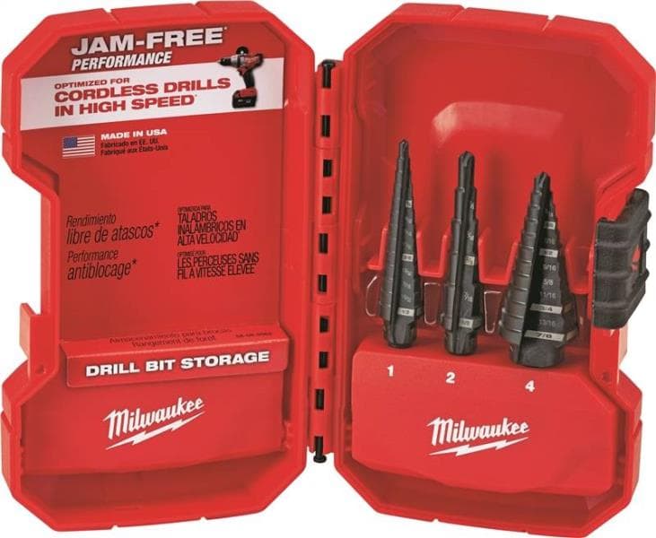 MILWAUKEE 48-89-9221 STEP DRILL BIT SET, DUAL FLUTE, 3-PIECE, HSS, BLACK OXIDE
