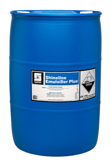 Blue drum labeled 'Shineline Emulsifier Plus' on a white background