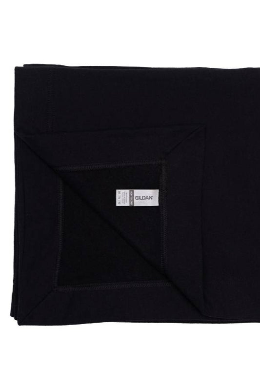 Black folded fabric with a brand label on a white background