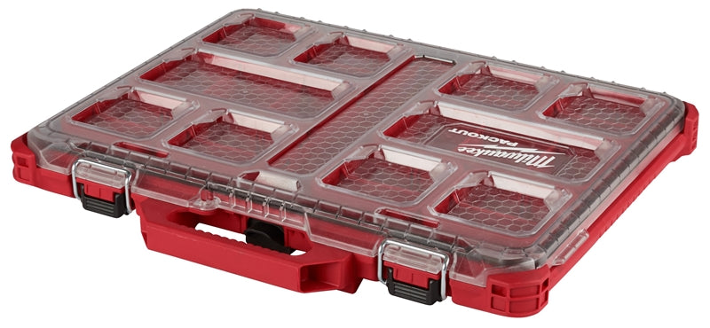 MILWAUKEE 48-22-8431 ORGANIZER, 19.76 IN L, 16.38 IN W, 2.52 IN H, 10-COMPARTMENT, PLASTIC, RED