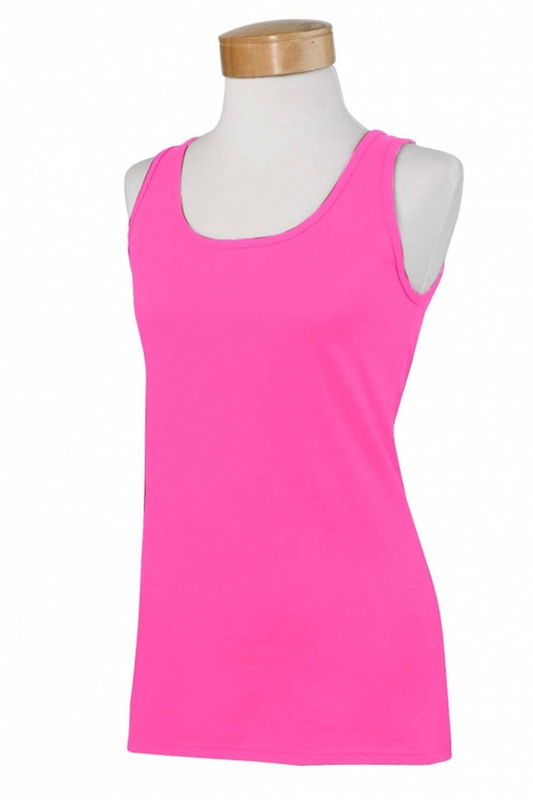 Pink tank top on a mannequin with a white background