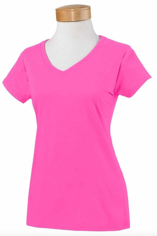 Pink t-shirt on a mannequin with a white background