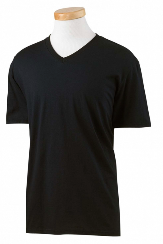 Black t-shirt on a mannequin with a white background