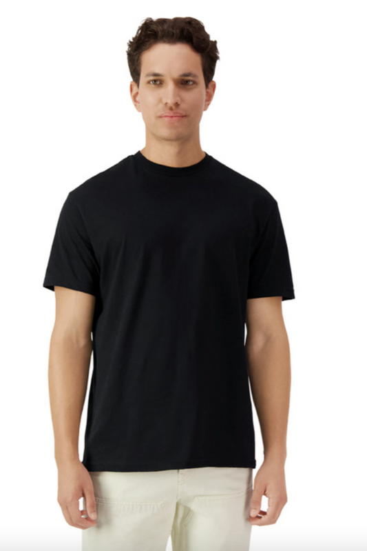 Man wearing a black t-shirt on a white background