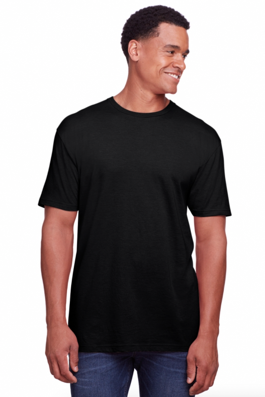 Man wearing a black t-shirt on a white background
