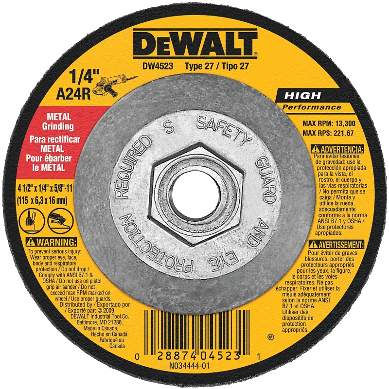 GRINDING BLADE METAL 4-1/2″ X1/4″THICK 5/8″ARBOR THREADED DW4523