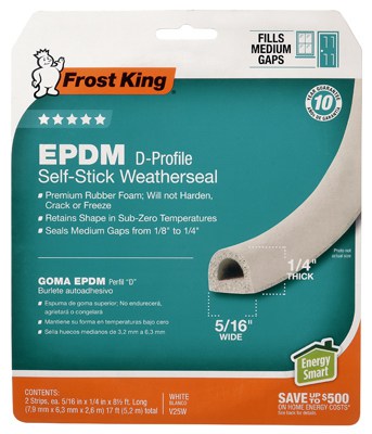 WEATHERSEAL 5/16X1/4 17′ WHITE D SECTION RUBBER V25WA