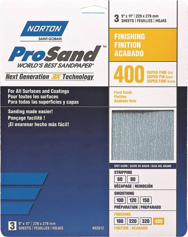 SANDPAPER 9″X11″ 400 GRIT ALUMINUM OXIDE 3PACK 02612