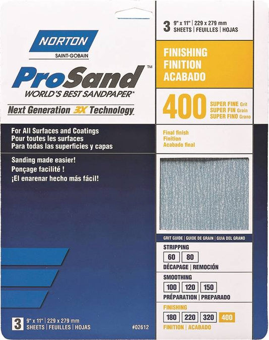 SANDPAPER 9″X11″ 400 GRIT ALUMINUM OXIDE 3PACK 02612