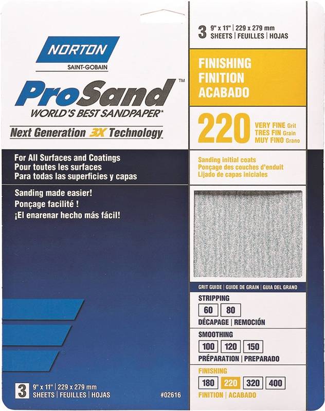SANDPAPER 9″X11′ 220 GRIT ALUMINUM OXIDE 02616 3PACK