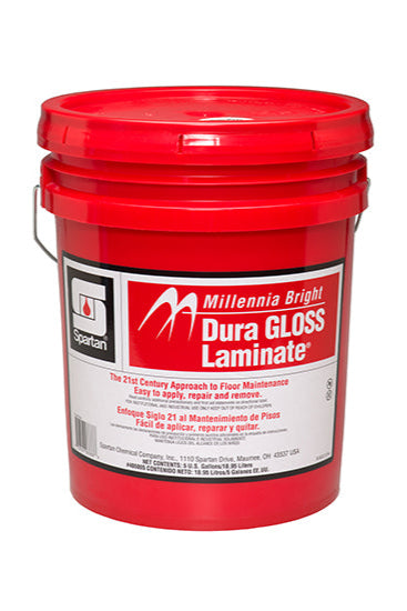 Red bucket of Millennia bright dura gloss laminate on a white background