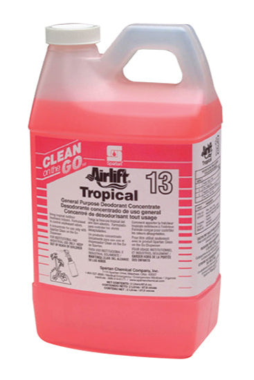 Pink bottle of Airlift Tropical 13 cleaning solution on a white background