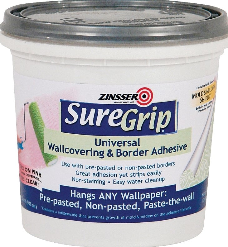 WALLCOVERING ADHESIVE CLEAR, CLEAR, 1 QT CAN