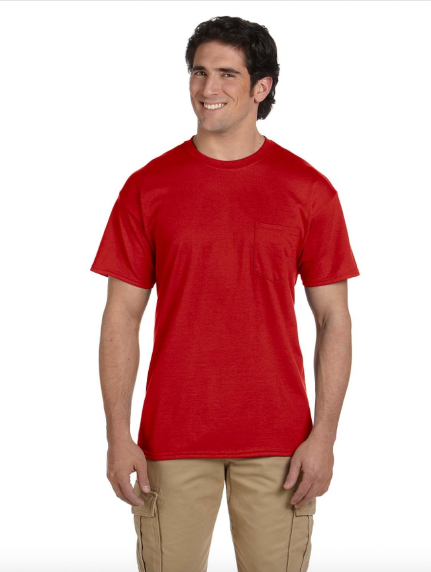 Man wearing a red t-shirt on a white background