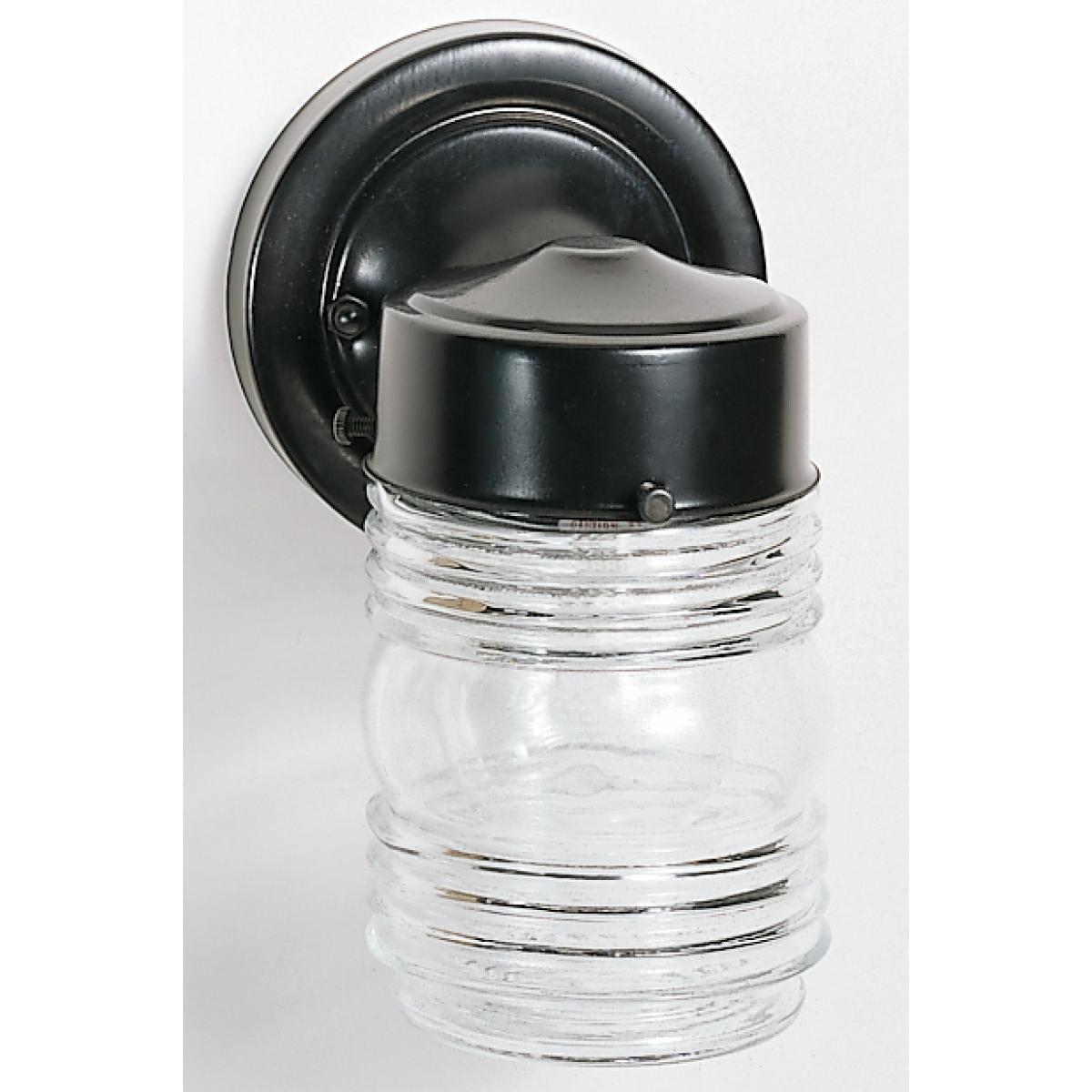 FIXTURE 1 LIGHT 9″ MASON JAR CLEAR GLASS BLACK BASE