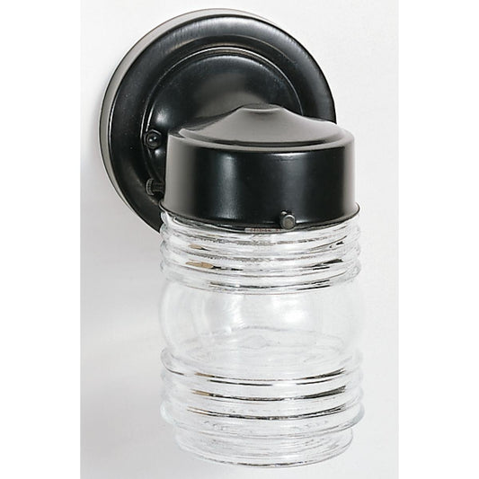 FIXTURE 1 LIGHT 9″ MASON JAR CLEAR GLASS BLACK BASE