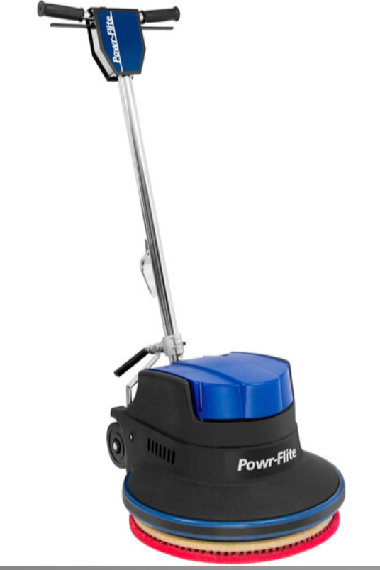 Floor buffer with blue and black design on a white background