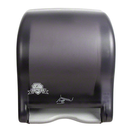 Black paper towel dispenser with Empress logo on a white background