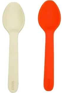 Two spoons, one tan and one orange