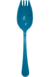 Blue plastic fork on a white background