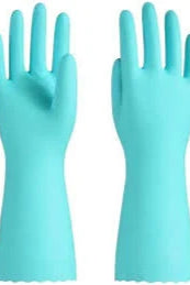 Pair of blue rubber gloves on a white background