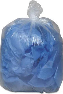 Bag of blue plastic bags on a white background