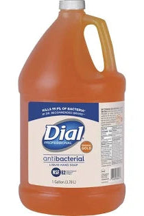 Dial antibacterial hand soap container on a white background
