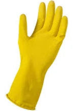 Yellow rubber glove on a white background